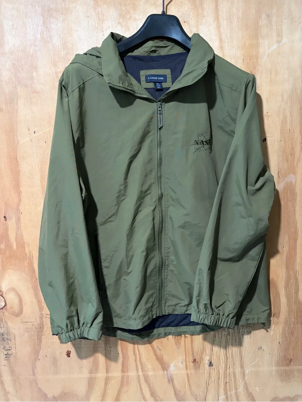 Lands' End NASA Men's Olive Hooded Windbreaker Jacket